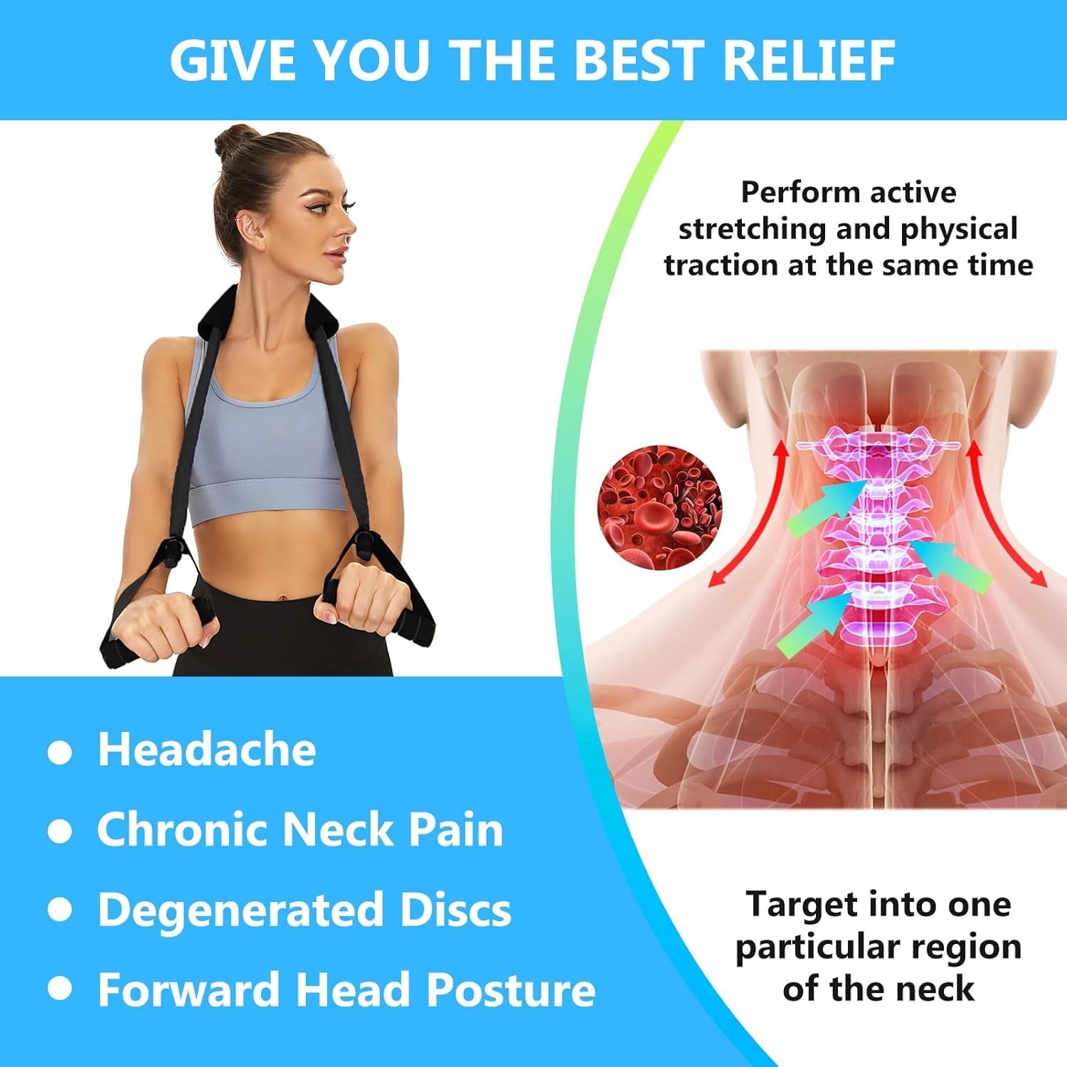 Neck Stretcher Exerciser, FSA/HSA Eligible, Cervical Traction Device for Neck Pain Relief and Spine Alignment. Portable Neck Traction Exerciser for Home/Office, Neck and Shoulder Relaxer Easy to Pull.