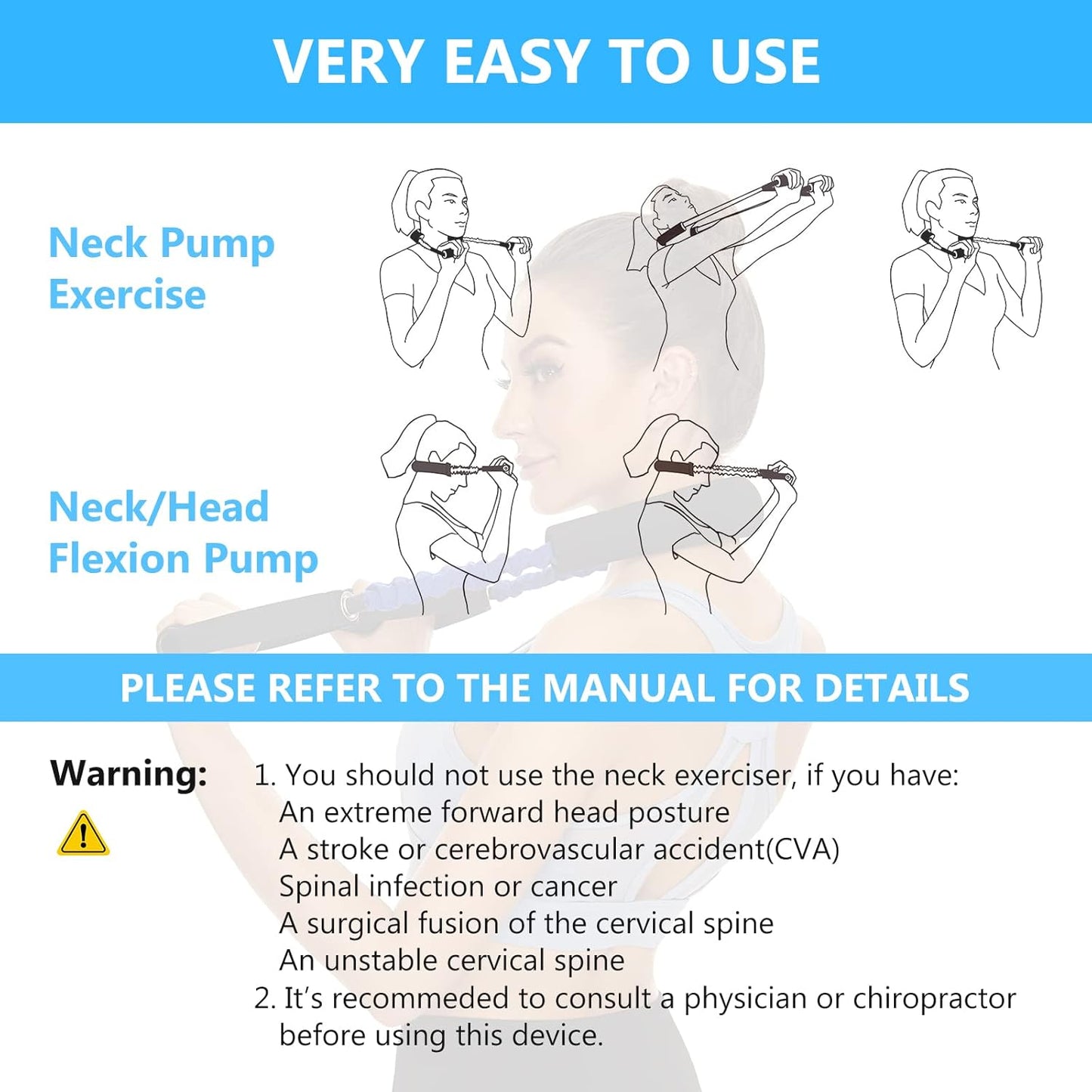 Neck Stretcher Exerciser, FSA/HSA Eligible, Cervical Traction Device for Neck Pain Relief and Spine Alignment. Portable Neck Traction Exerciser for Home/Office, Neck and Shoulder Relaxer Easy to Pull.