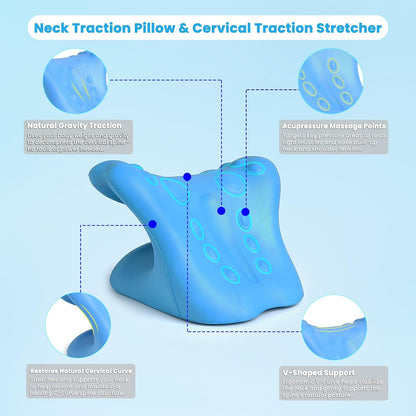 Neck Stretcher Cervical Traction Device, Neck Hump Corrector for TMJ Pain and Shoulder Pain Relief, Neck and Shoulder Relaxer, Ergonomic Pain Pillow for Spine (Blue)