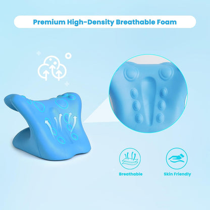 Neck Stretcher Cervical Traction Device, Neck Hump Corrector for TMJ Pain and Shoulder Pain Relief, Neck and Shoulder Relaxer, Ergonomic Pain Pillow for Spine (Blue)
